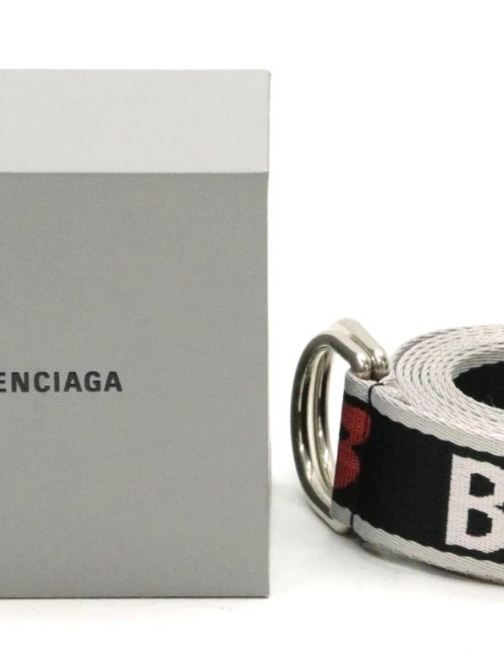 Balenciaga Men's Double D Ring Adjustable Logo Belt One Size - Black/White/Red